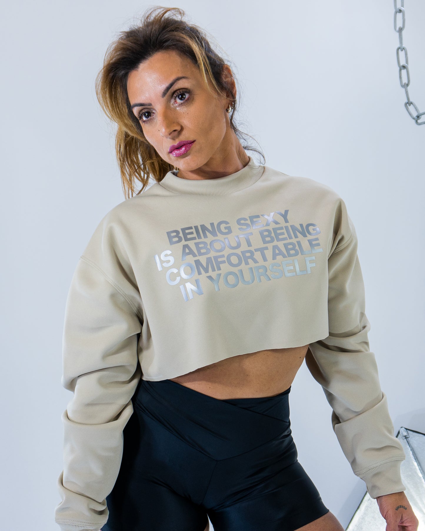 Moletom Cropped Sexy - Cream