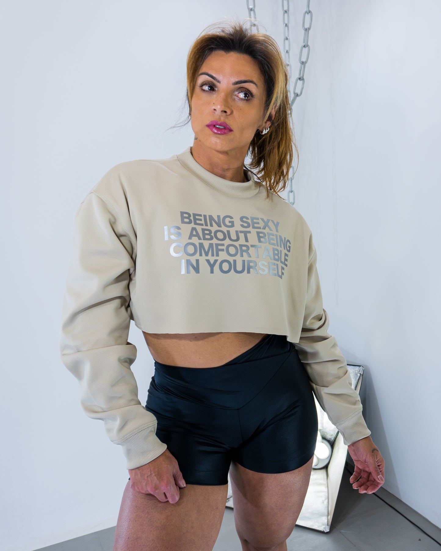 Moletom Cropped Sexy - Cream